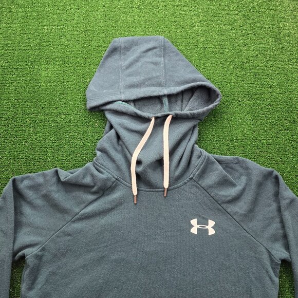 Under Armour Hoodie Womens Small Green Rival Fleece Pullover Athletic Sweatshirt - Picture 2 of 7
